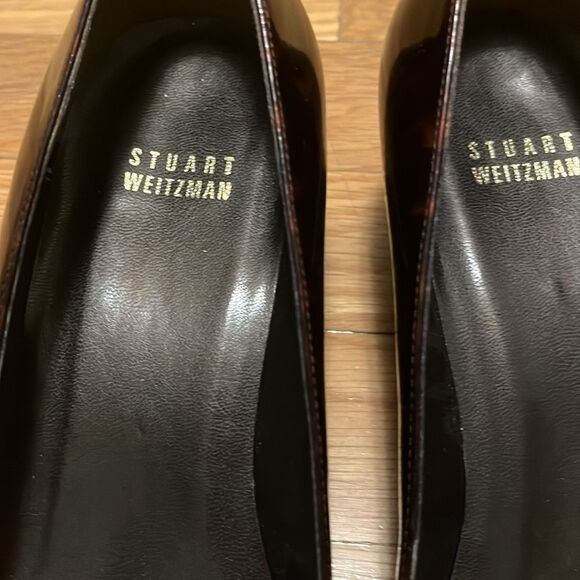 Stuart Weitzman Womens Black Brown tortoise Patent Leather Wedge Heels - Picture 3 of 8
